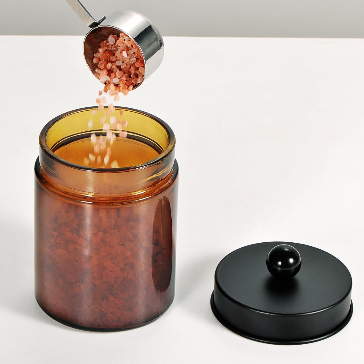 Amber Glass Qtip Holder, Apothecary Jar,Qtip Dispenser with Metal Lid & Stickers- 3Pack Containers,Vanity Canister Organizer Storage,Bathroom Accessories Set — image 2