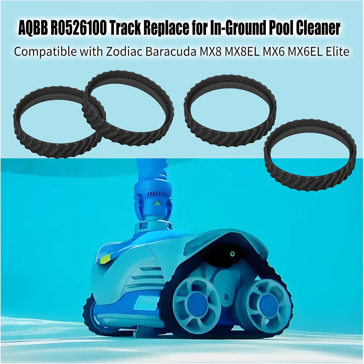 4PCS Pool Cleaner Tracks R0526100 Compatible with Zodiac MX8 / MX6 Elite Models In-Ground Sweeper, Heavy Duty Rubber Tires Baracuda Cleaners, Treads โ image 2