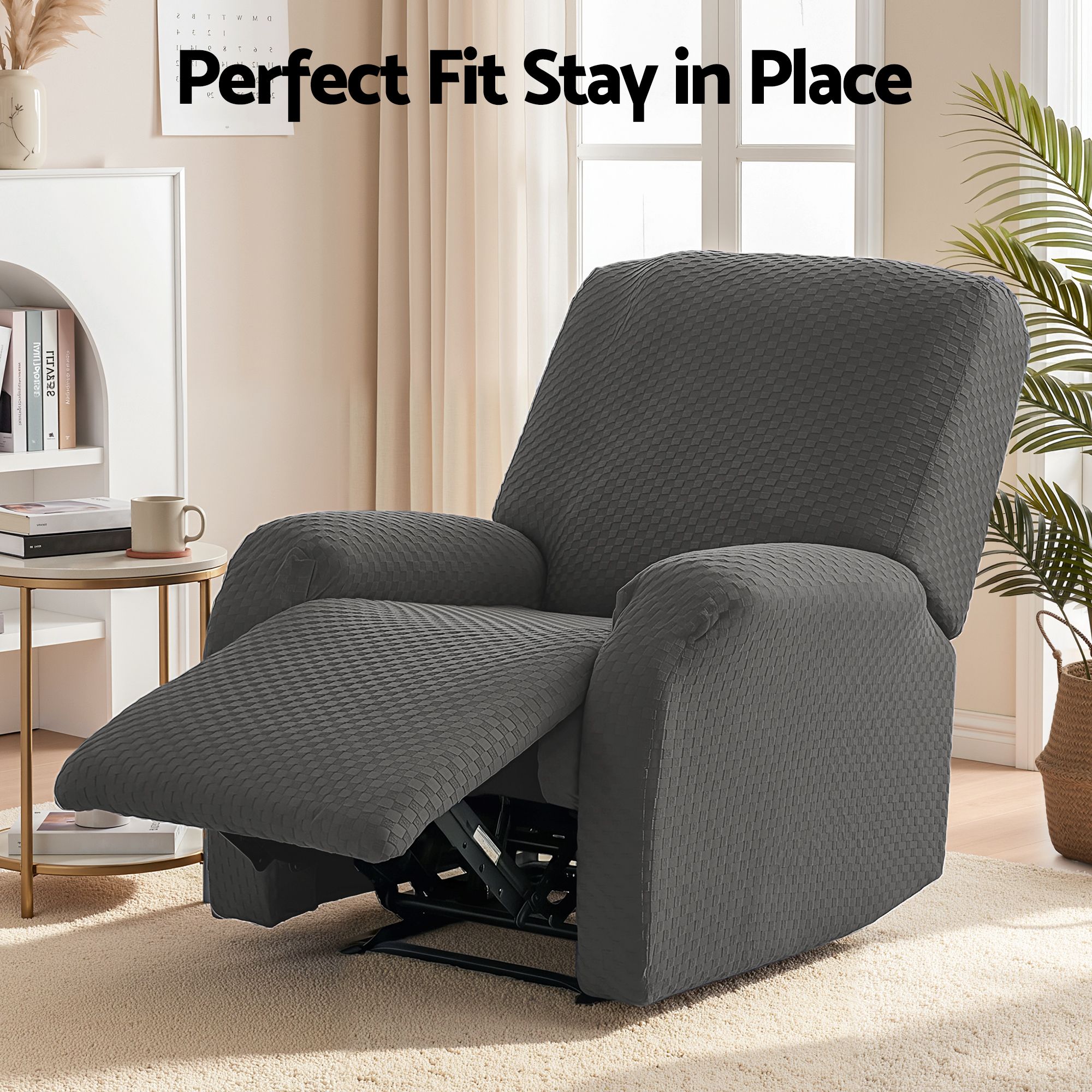 Artiss Recliner Chair Covers with Storage Side Pockets Grey Fabric — image 4