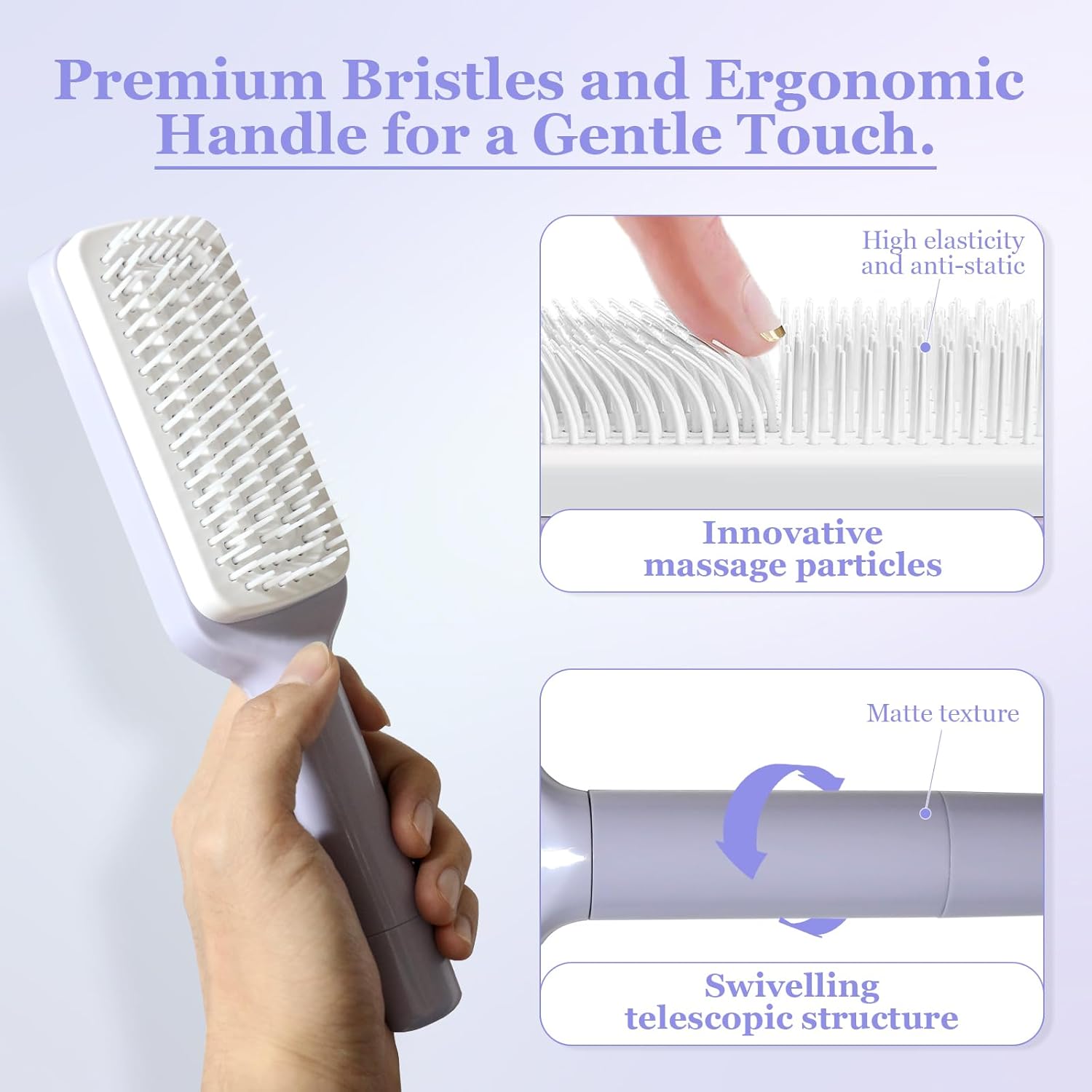Women's Purple Anti-Static Hair Brush with Massage Function Retractable Design Suitable for Fine Hair Easily Removes Hair — image 4