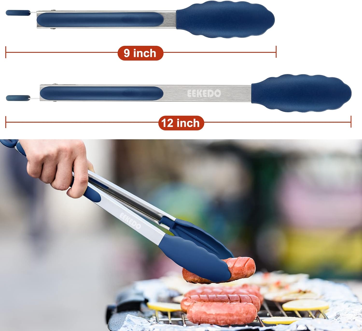 Tongs for Cooking, 600ºF High Heat-Resistant Stainless Steel Kitchen Tongs with Silicone Tips, Non Scratch, Locking Tong for BBQ Grilling Air Fryer Food — image 6