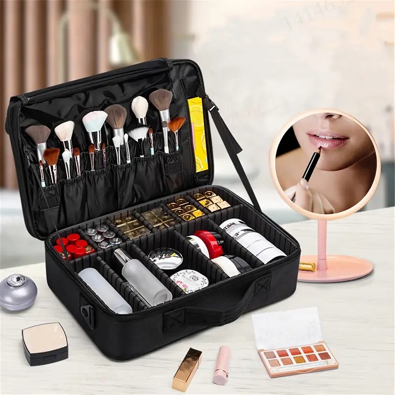 **Large Waterproof Makeup Organizer: Adjustable Dividers, Detachable Brush Holder, Multi-Compartment Design, Portable & Moisture-Resistant, Professional — image 6