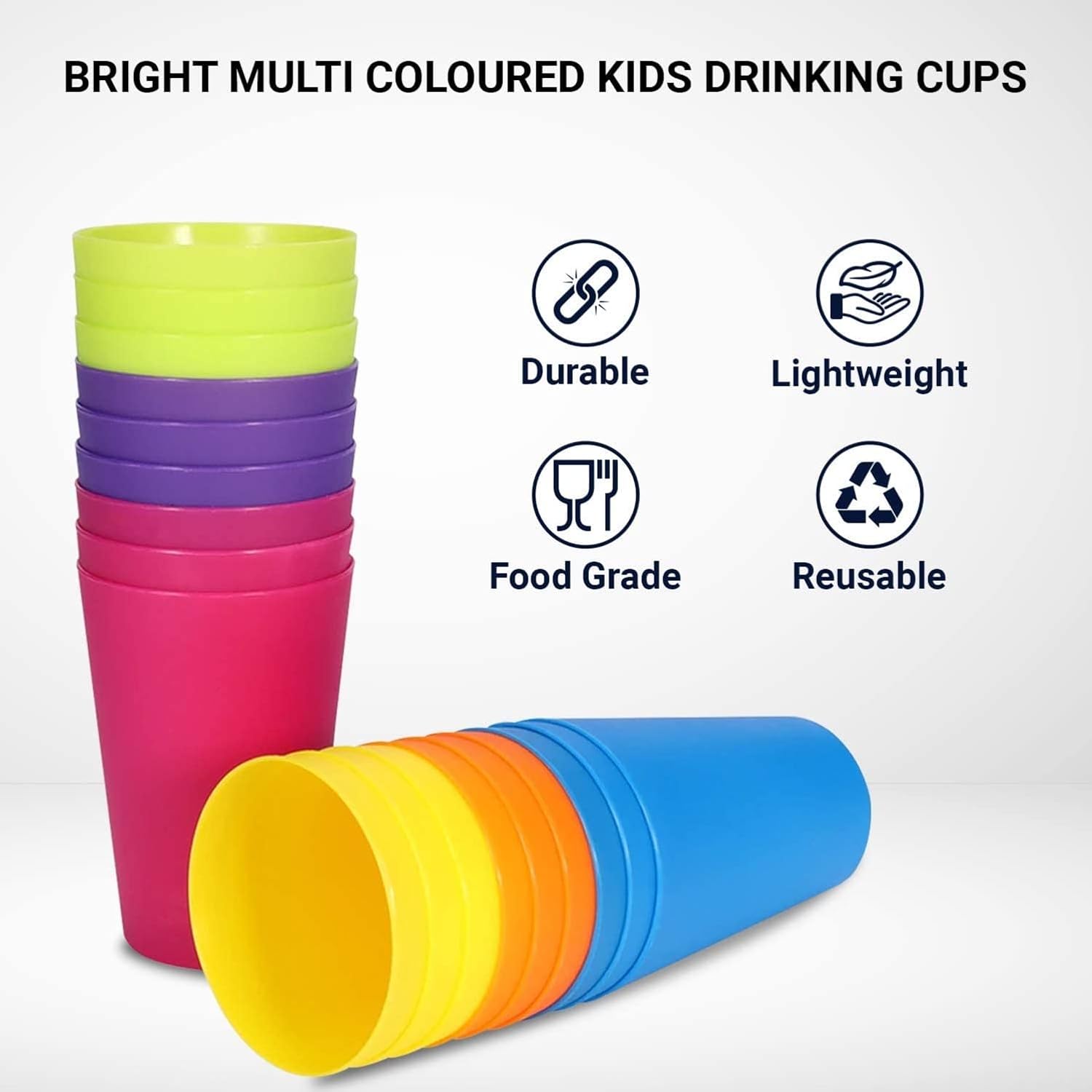 Set of 24 reusable plastic cups, 250 ml, durable plastic drink cups for kids, for use in the kitchen, outdoors, parties, picnics, barbecues, travel (6 bright — image 2