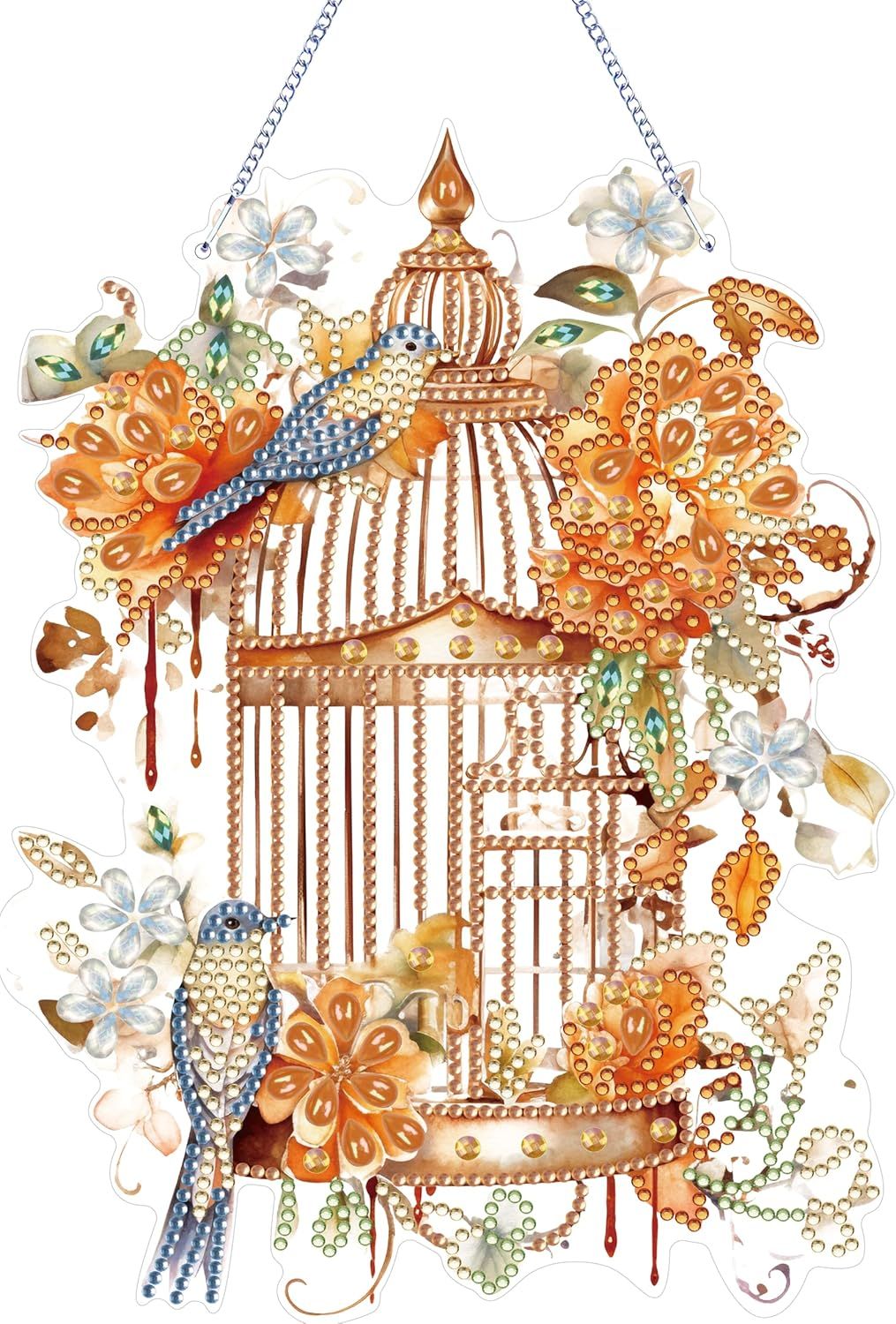 Diamond Art Painting Hanging Pendant Kit,DIY Flower Birdcage Crystal Art Hanging Sign,Diamond Window Hanging Wreath Ornament for Home Decor (365), MHL-35 — image 2
