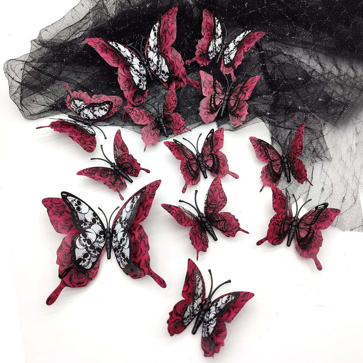 Halloween 3D Skeleton Butterfly Wall Stickers Living Room Decorations Indoor Bedroom Window Decor (12 pcs Red) โ image 3