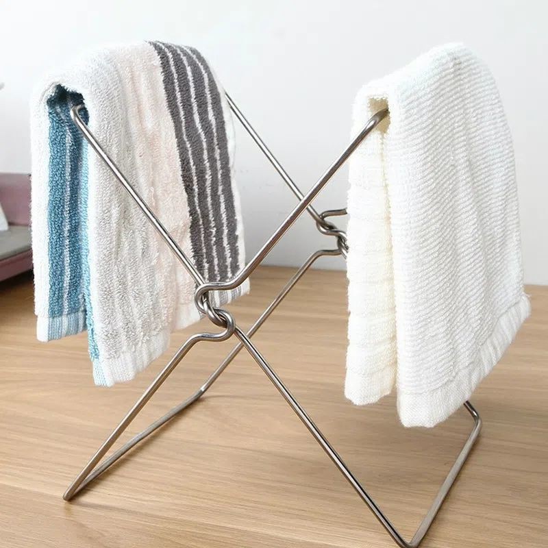 2-Pack Foldable Stainless Steel Trash Bag Holder (21 × 26 CM) - Multi-Functional Kitchen Countertop Organizer for Plastic Bag & Dishcloth — image 3