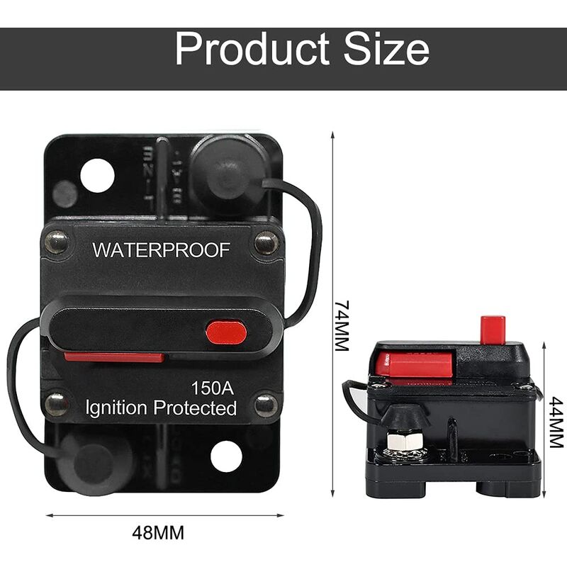Car Circuit Breaker 30A - 150A, Dc 12V - 48V Waterproof Circuit Breaker With Manual Reset For Auto Car Marine Boat Bike — image 2