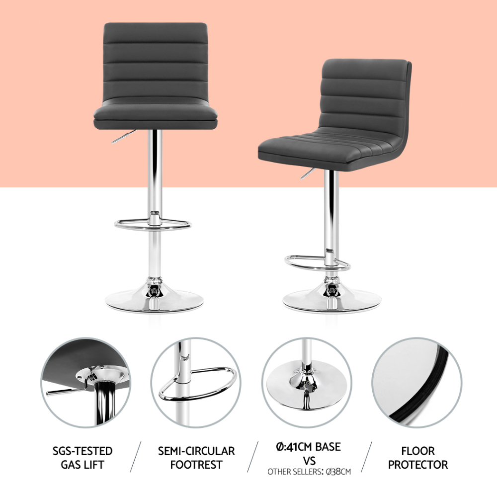 Artiss Set of 4 PU Leather Lined Pattern Bar Stools- Grey and Chrome โ image 5
