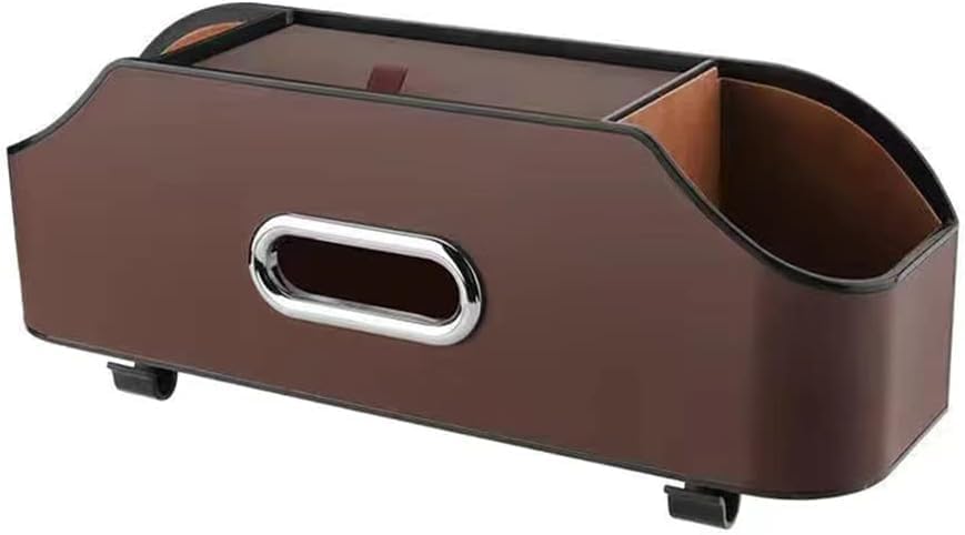 PU Leather Car Headrest Storage Organizer with Hook and Tissue Holder, Back Seat Accessory for Bags and Travel Items, Brown