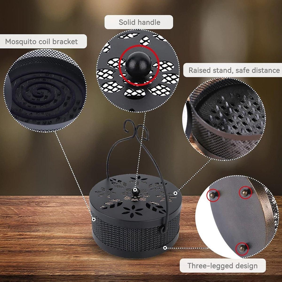 Fireproof Wrought Iron Mosquito Coil Holder with Cover for Indoor Outdoor Use - Grey — image 6