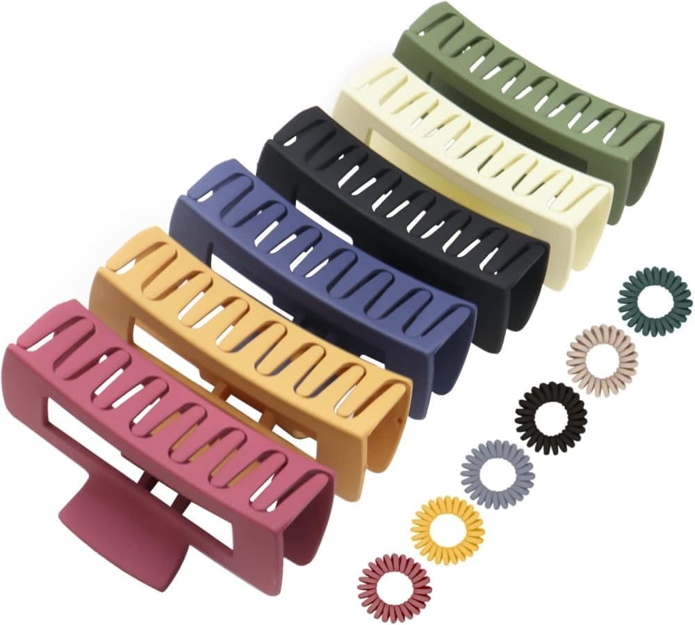 6-Pack Strong Rectangular Hair Clips for Thick Hair, Non-Slip Matte Solid Color, Multicolor