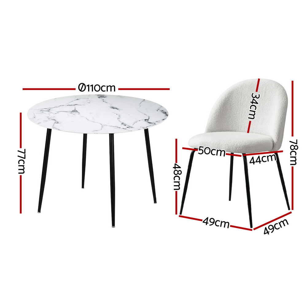1 Artiss Dining Table and 4 Chairs Set Marble White — image 2