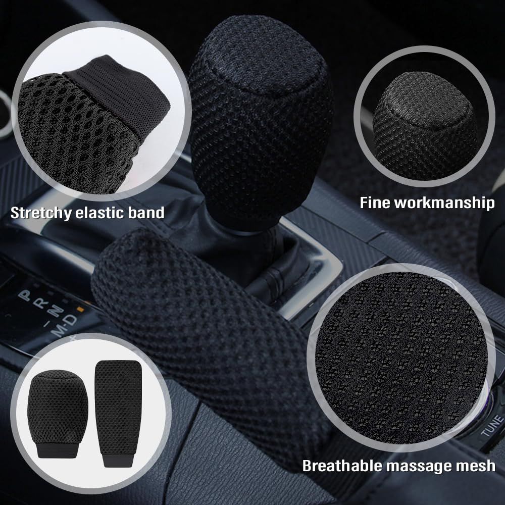 Car Gear Shift Cover + Handbrake Cover,Non-Slip & Breathable Shift Knob Cover Emergency Brake Cover (Black) โ image 4