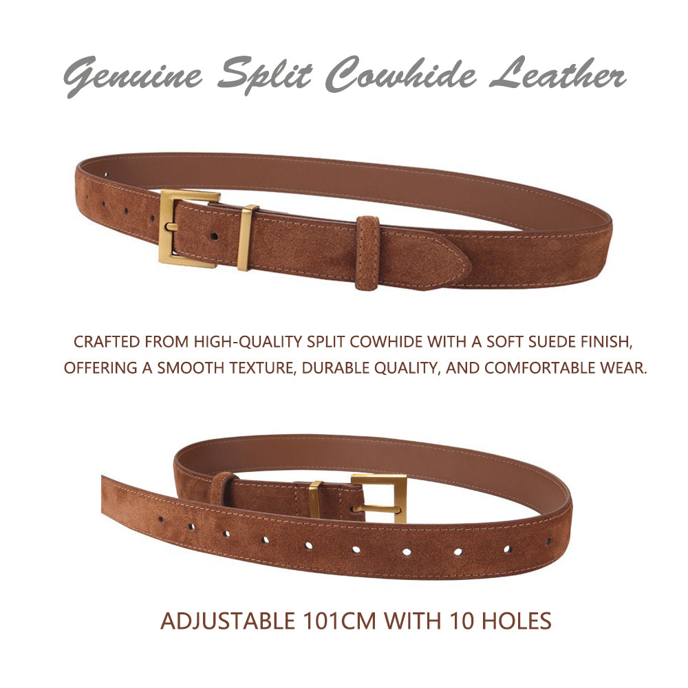 Women's Genuine Suede Leather Belt Classic Pin Buckle Cowhide Belts (Caramel) — image 4