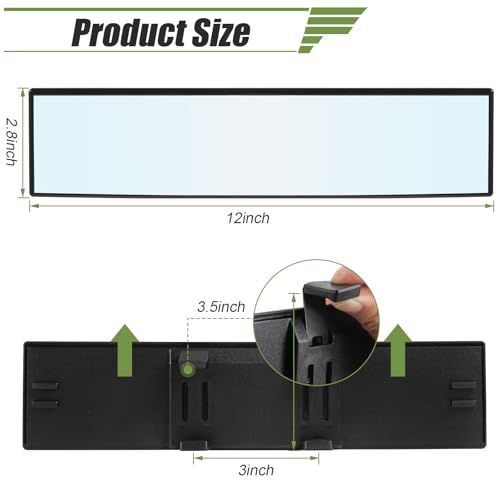 Rear View Mirror, 12 Inch Universal Wide Angle Rear View Mirror Accessories Panoramic Convex Clip-on for Cars, SUVs, Trucks, Vehicles — image 2