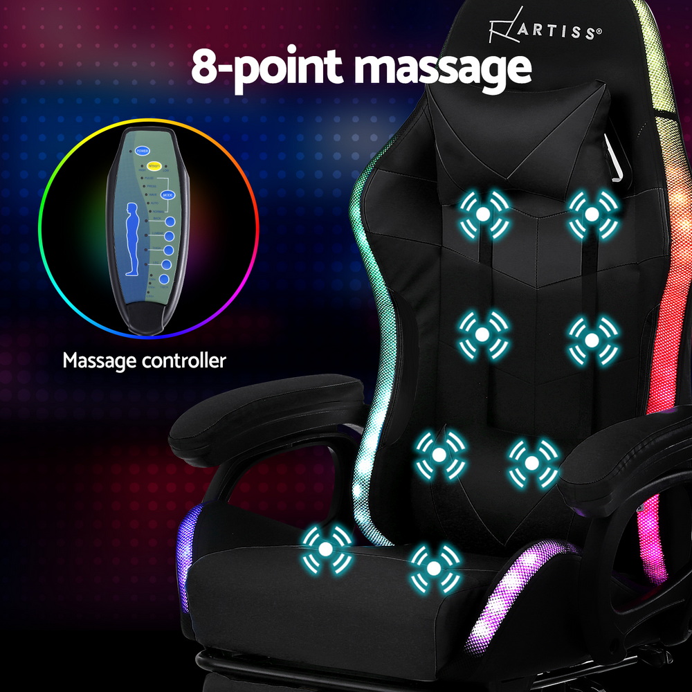Artiss Gaming Office Chair 12 RGB LED Massage Computer Work Seat Footrest Black โ image 5