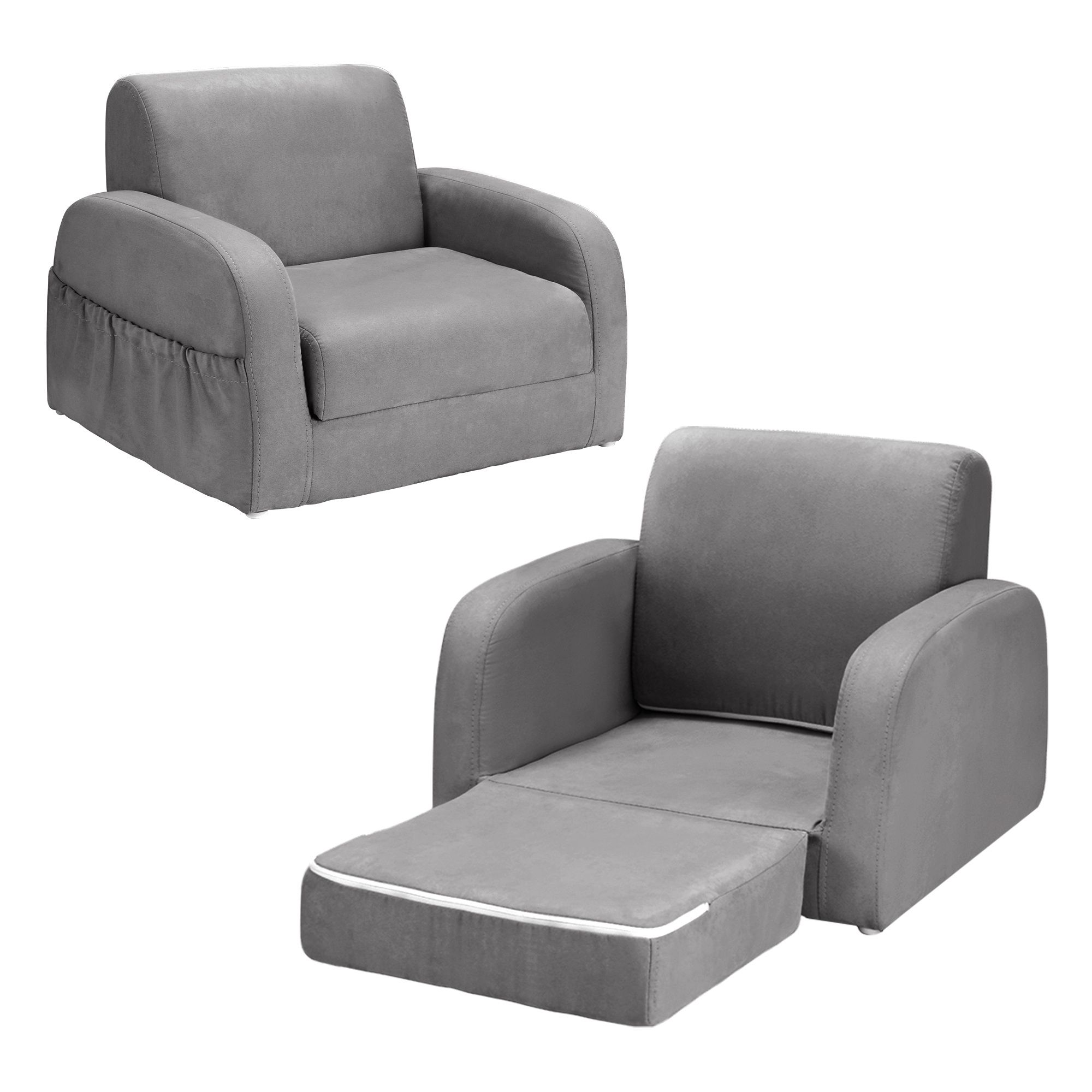 Keezi Kids Sofa 1 Seater Children Flip Open Couch Lounger Armchair Soft Grey — image 2