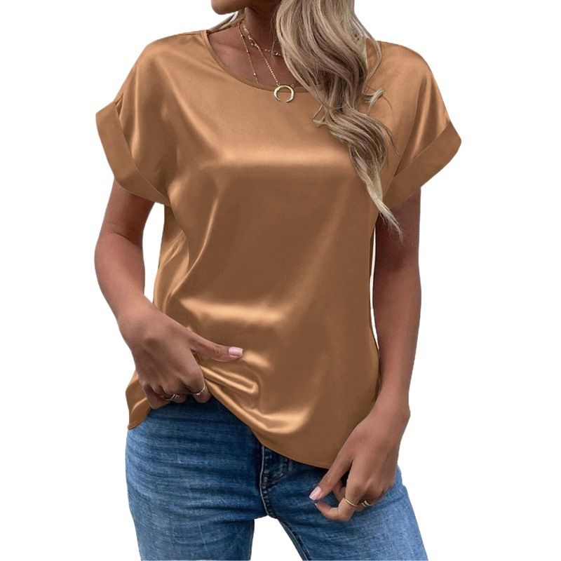 Mavis Women Satin T Shirt Short Sleeve Crewneck Pink 2XL โ image 2