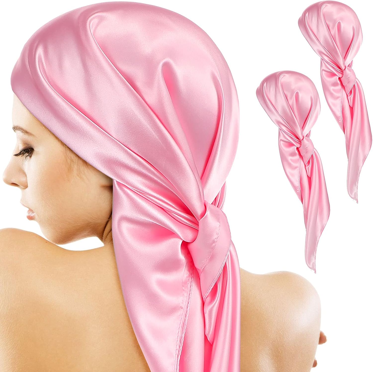35 Inch Silky Head Scarf 2 Pcs Large Square Neck Scarf Sleeping Hair Wrapping Satin Bandana for Women โ image 2