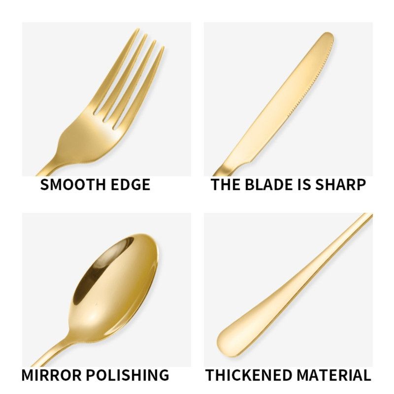 24-Piece Stainless Steel Tableware Set, Mirror-Polished Steak Knife, Fork, and Spoon Cutlery—Rose Gold — image 4