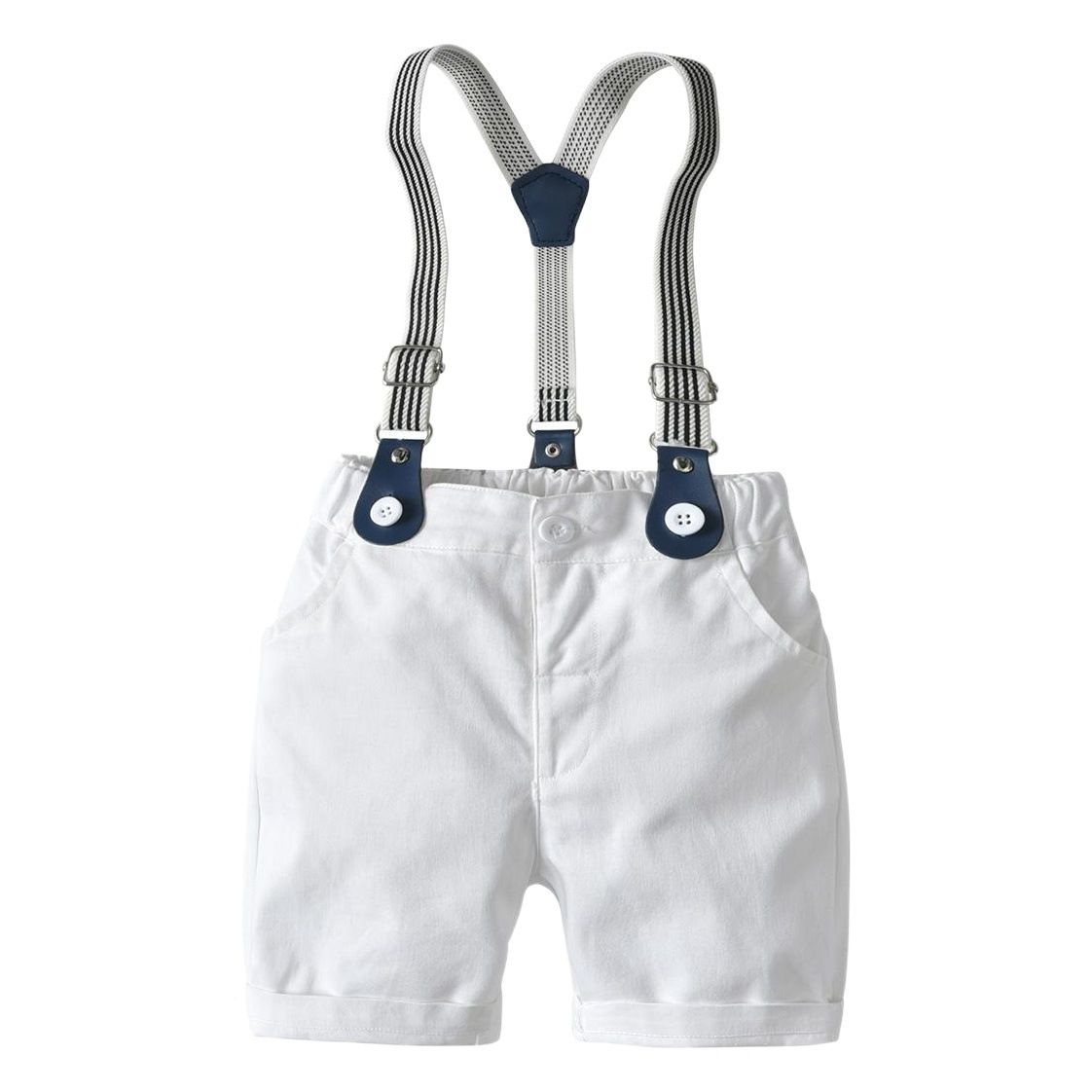 Bugava Boys Plaid Shirt Suspenders Set Summer Cotton Pink plaid shirt + suspenders 150cm โ image 2