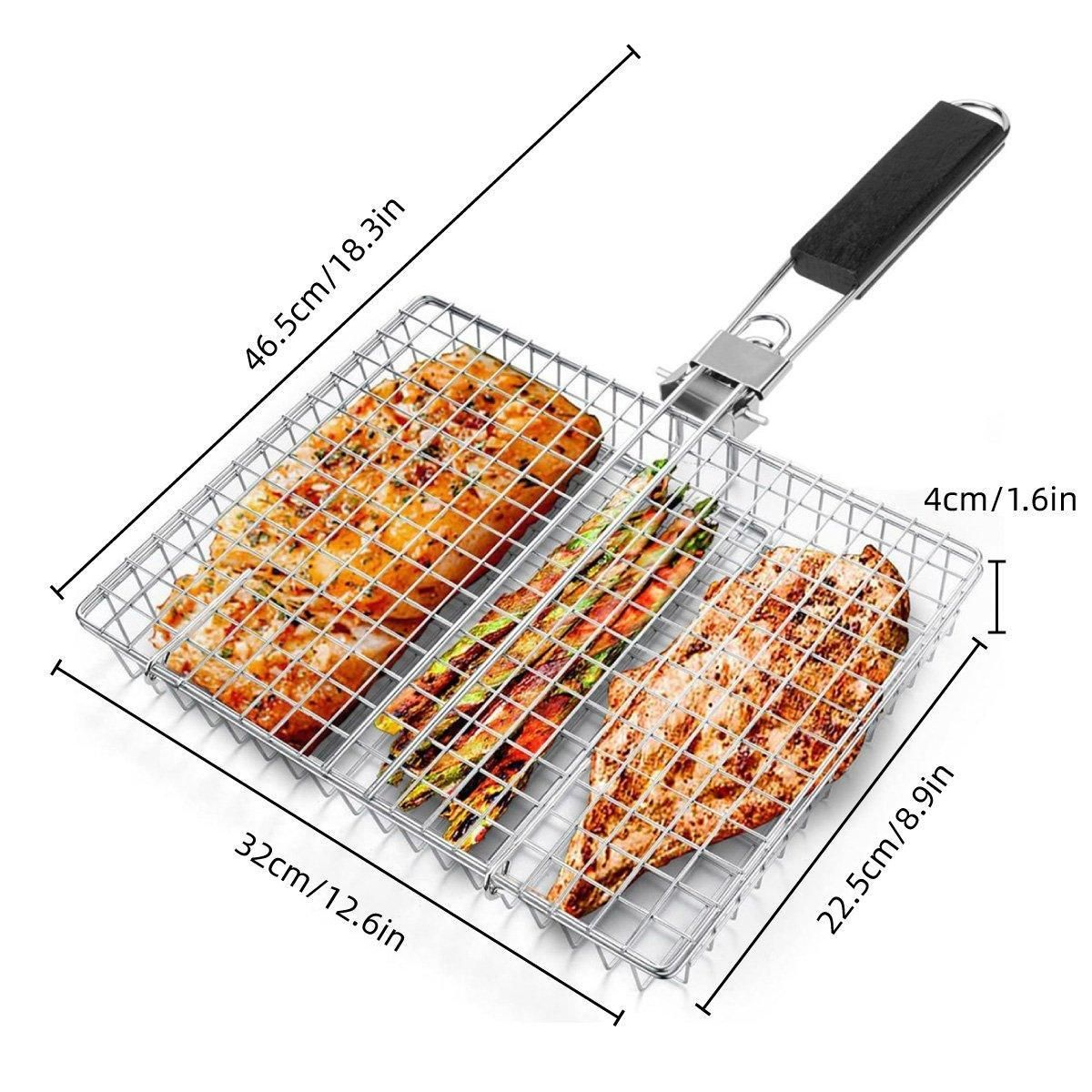 Barbecue Grilling Basket Portable Folding Stainless Steel Grill BBQ Food Holders — image 3