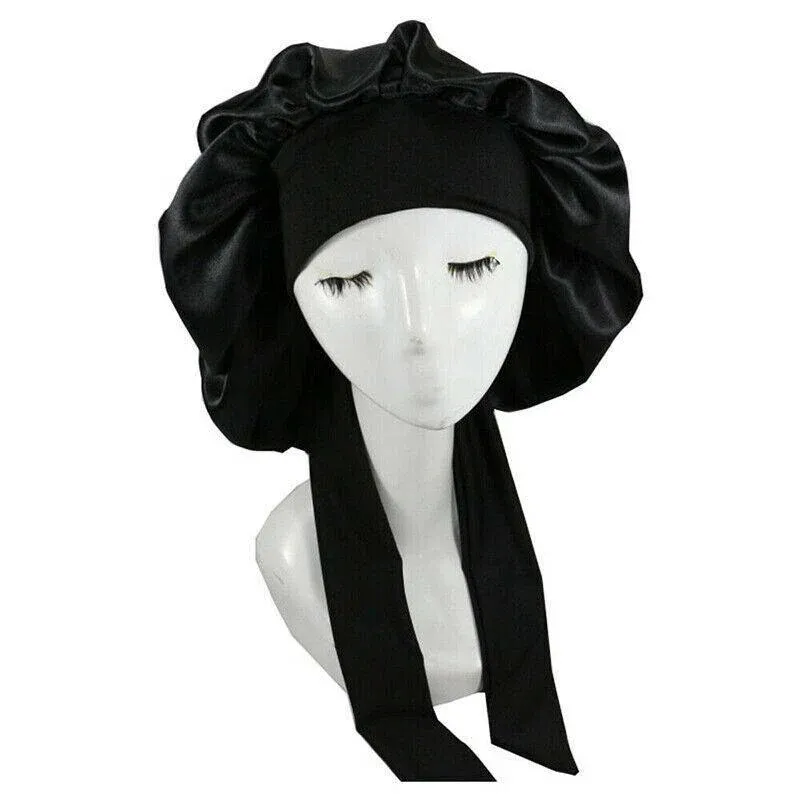 Sleeping Bonnet Hair Wrap Silk Satin Cap Women Elastic Night Hat Soft Headwear - Pink โ image 3