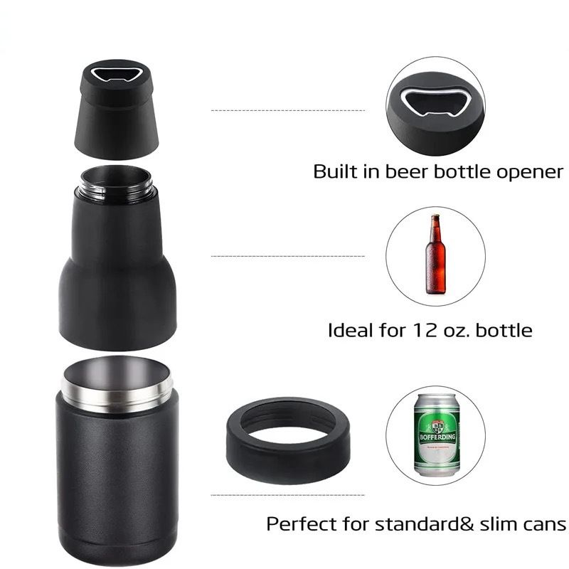 3-in-1 Beer Bottle Insulated Tumbler and Can Cooler with Bottle Opener β Double Wall Stainless Steel Soda Can Insulator & Holder for Car Outdoor Beverage β image 3