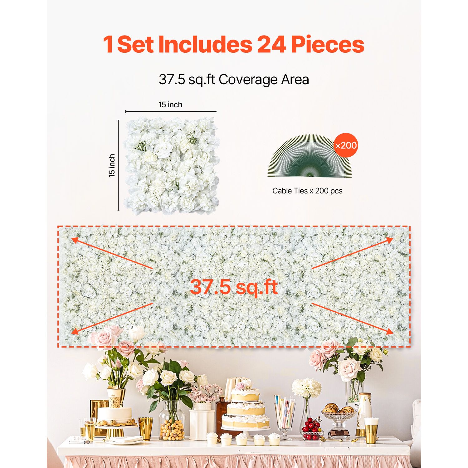 3D Flower Wall Panel, 24 PCS 15 x 15 inch, Artificial Floral Wall Background Mesh Backing Mat,Seamless Design&Easy Installation for Wedding Valentines Day Home β image 6