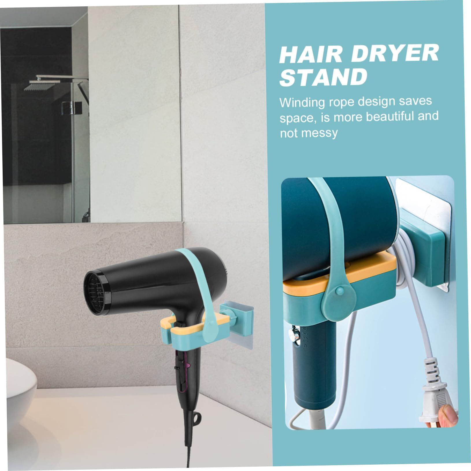 1pc Hair Dryer Holder Hair Dryer Stand Wall-mounted Rack Bathroom Supply Hole- Air Dryer Bracket Hairdryer Storage โ image 5