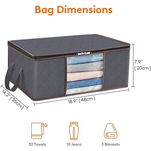 6 Pack 35L Clothes Storage Bags, Foldable Under Bed Storage Boxes with Clear Window, Reinforced Handles Quilt Blanket Organiser Containers for Wardrobe Closet — image 3