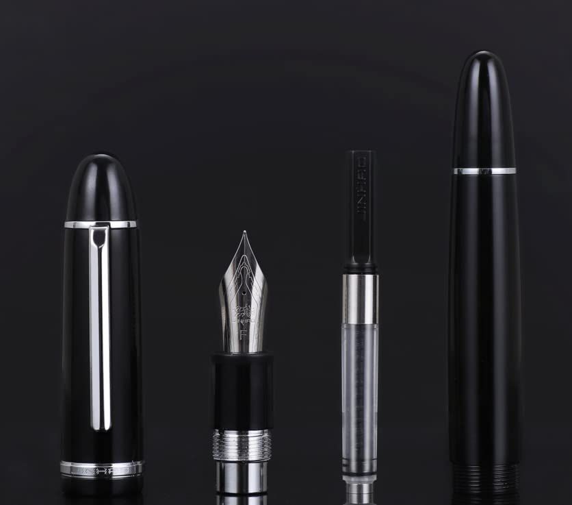 Black Fountain Pen 0.7mm Fine Point Silver Trim Smooth Writing Instrument with Converter Fine Point Silver Trim Smooth Writing โ image 5