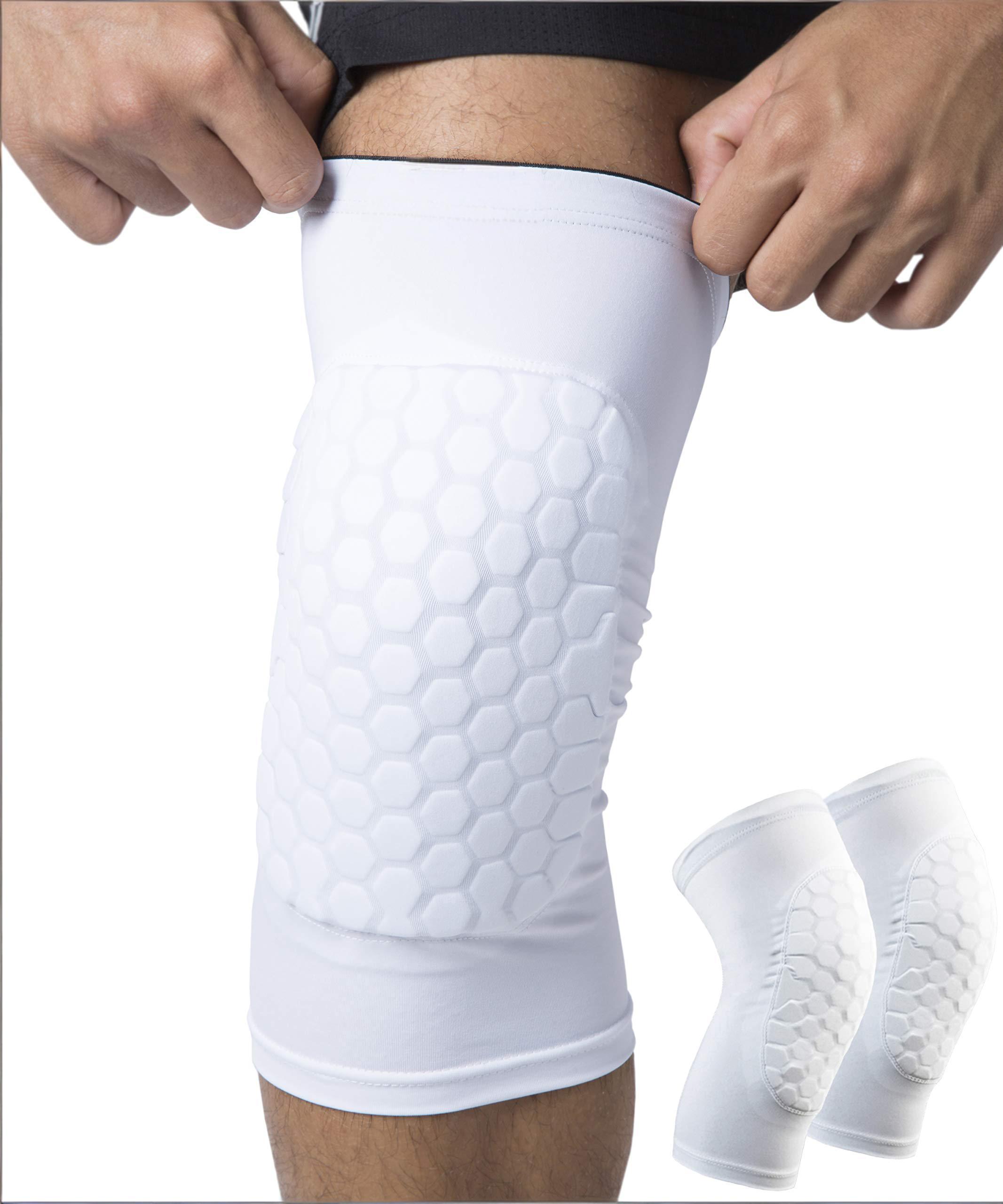 Honeycomb Knee Pads for Kids, Teens & Adults โ Protective Compression Knee Guards for Basketball, Football, Cycling & Running(White, XS)