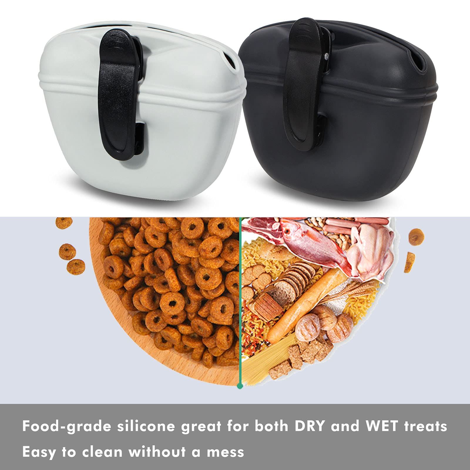 Dog Treat Pouch, 2 Pack Silicone Dog Treat Bag Dog Training Treat Pouch with Magnetic Closure and Waist Clip β image 3