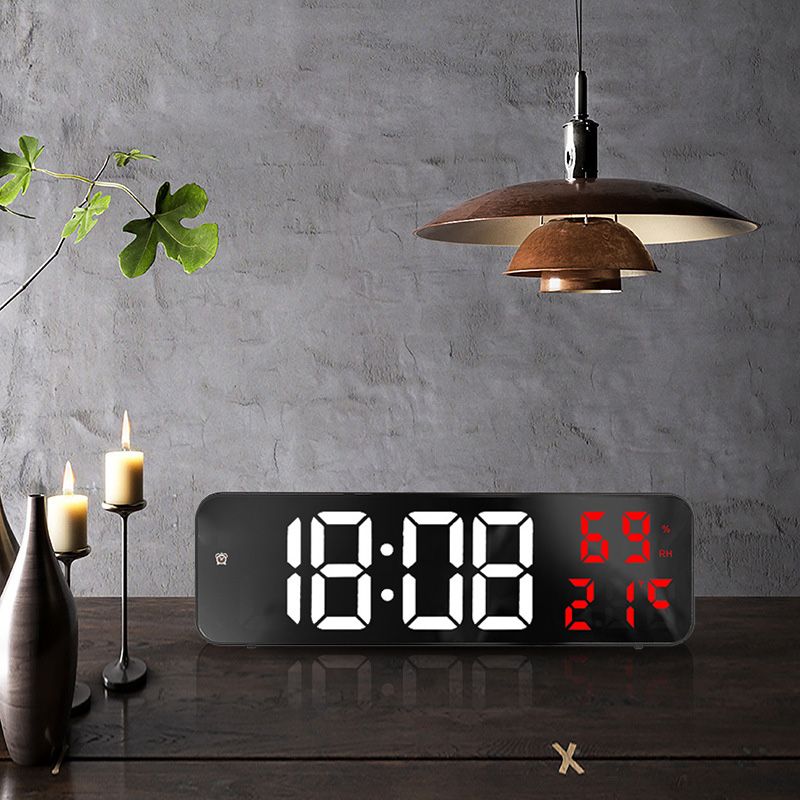 Mirror Large Digital LED Clock Home Electronic Alarm Clock Large Screen Plug in Clock Wall Mounted White and Red — image 6