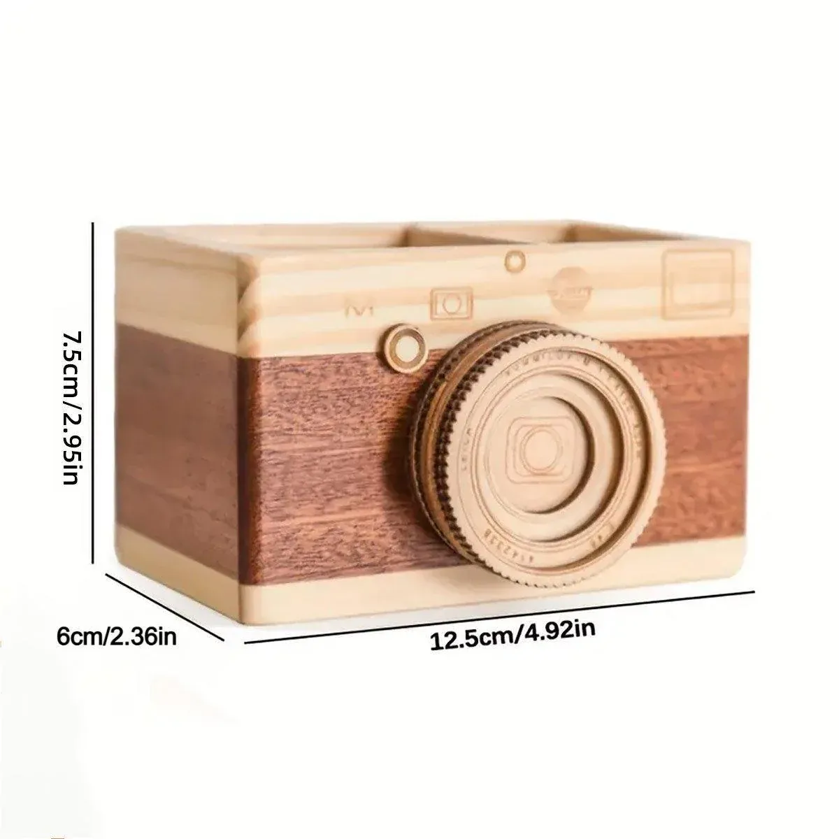 Vintage Wooden Camera Pen Holder Handmade Retro Gift Box Graduation Souvenir — image 3