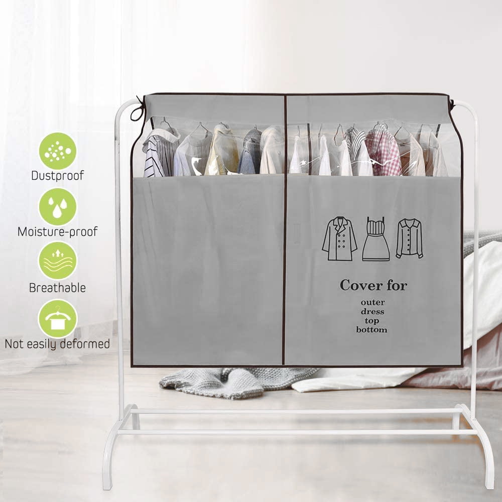 Dustproof Clothes Rack Cover Expandable Hanging Closet Cover Shoulder Dust Cover Clothes Protector for Coats Suits Dresses Grey — image 6