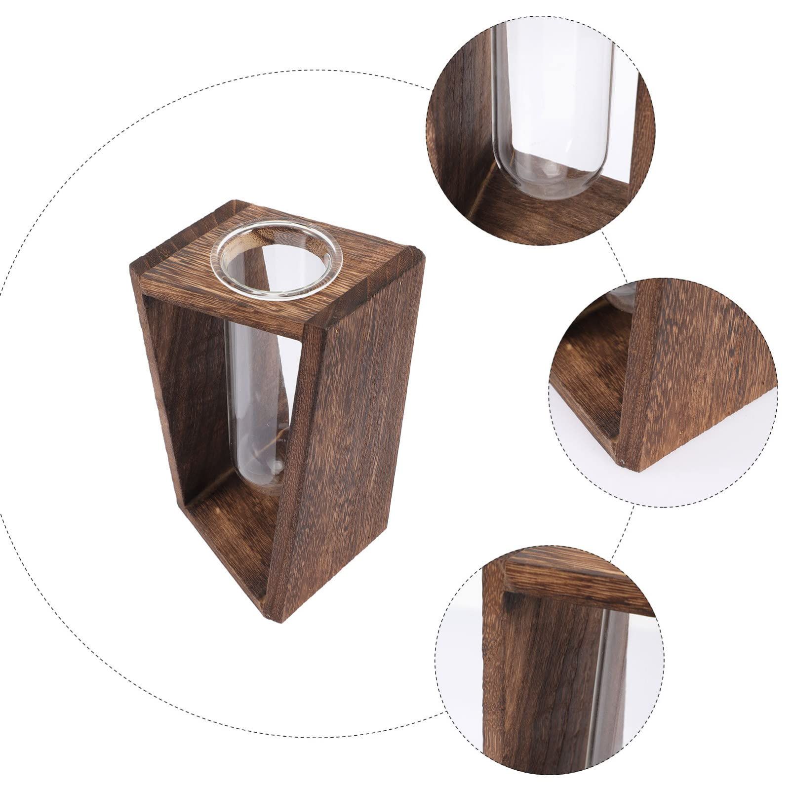 Wooden Frame Test Tube Glass Creative Hydroponic Decorative Ornaments/Flower Arrangement Dried Flower Decoration vintage color — image 2