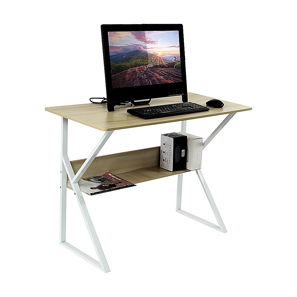 Wood & Metal Computer Desk with Shelf Home Office Furniture — image 4
