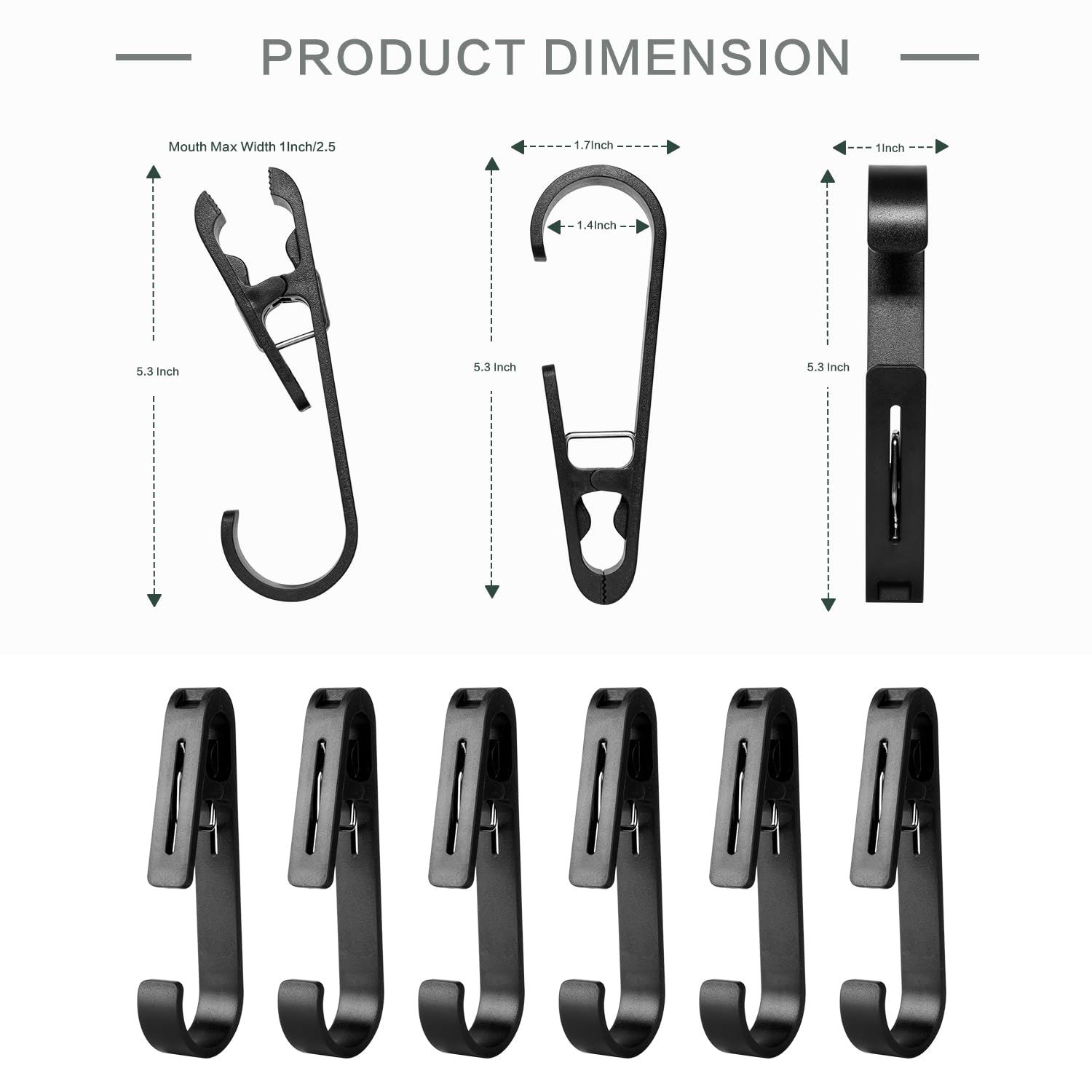 Laundry Hooks with Clips Hanger Closet Organizer Clamps Socks Boot Bras Towels for Bathroom Wardrobe Kitchen Office 6Pcs (Black) — image 3