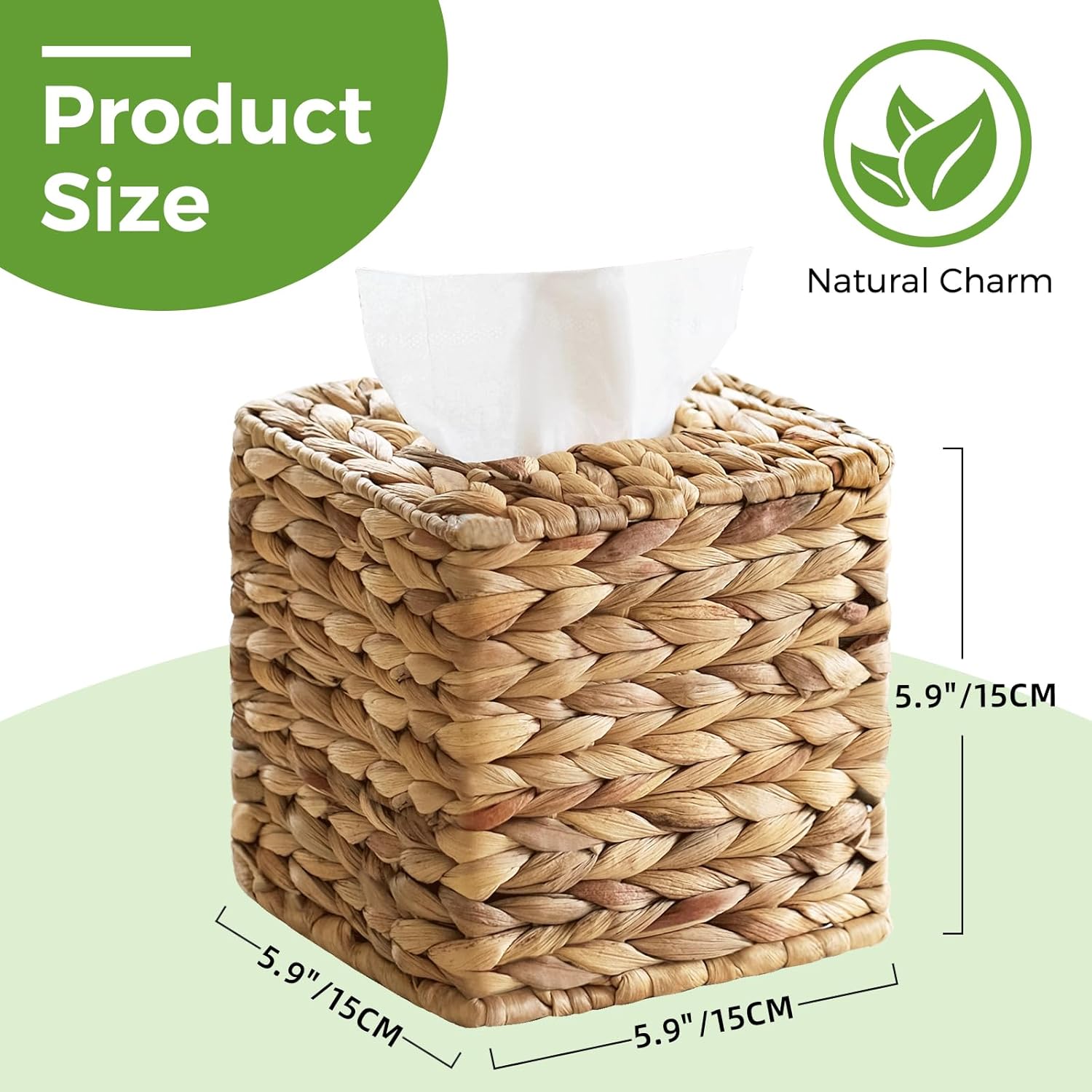 Tissue Box Cover, Square Wicker Tissue Box Holder Facial Tissues Boxes, Hand Woven Napkin Box Tissue Holder for Bathroom Bedroom Office Table Desk Night Stand — image 4