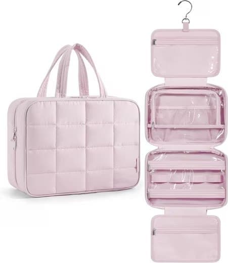 Hanging Travel Makeup Bag for Women with Jewelry Compartment, 31x12x23 cm, Pink