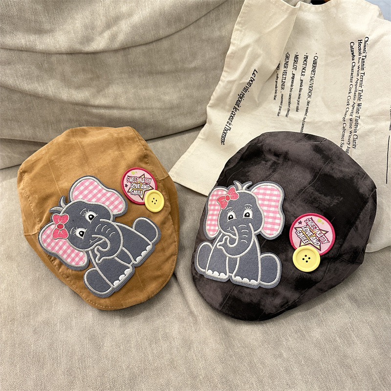 Cute Elephant Applique Beret Hat - Soft Fabric, Adjustable Fit, Retro Newsboy Cap(red) โ image 2