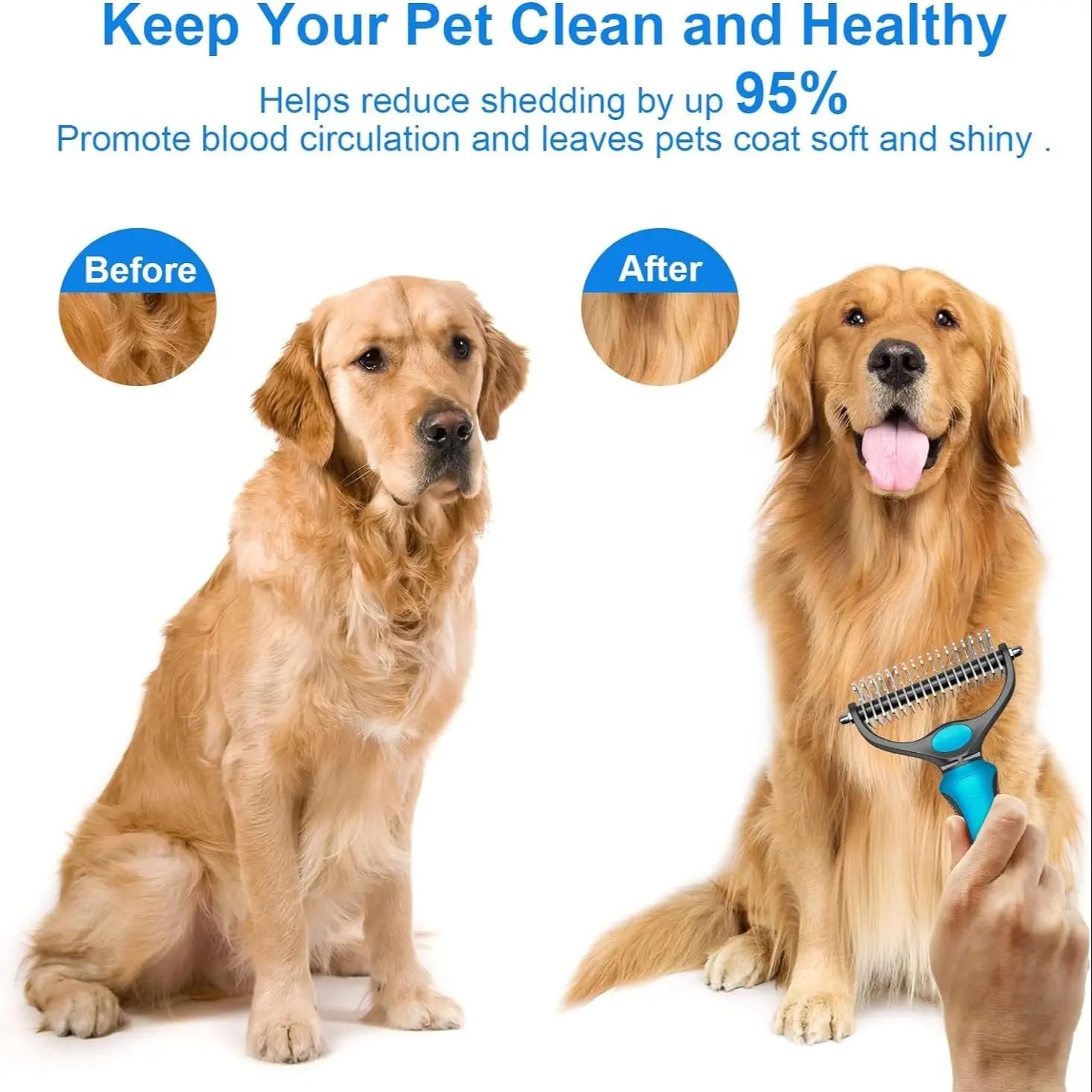 2-in-1 Green Pet Knot Cutter Built in Shedding Comb for Dogs & Cats - Undercoat Grooming Rake with Non-Slip TPR Handle โ image 5