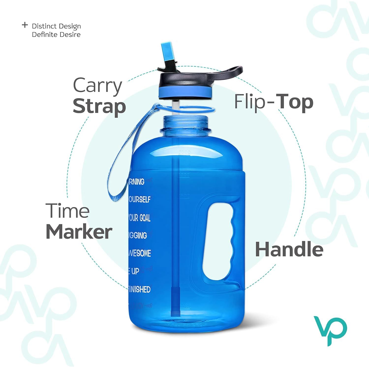 64 oz/Half Gallon Motivational Water BottleLeakproof BPA Free Sports Water Jug with Time Marker to Ensure You Drink Enough Water — image 5