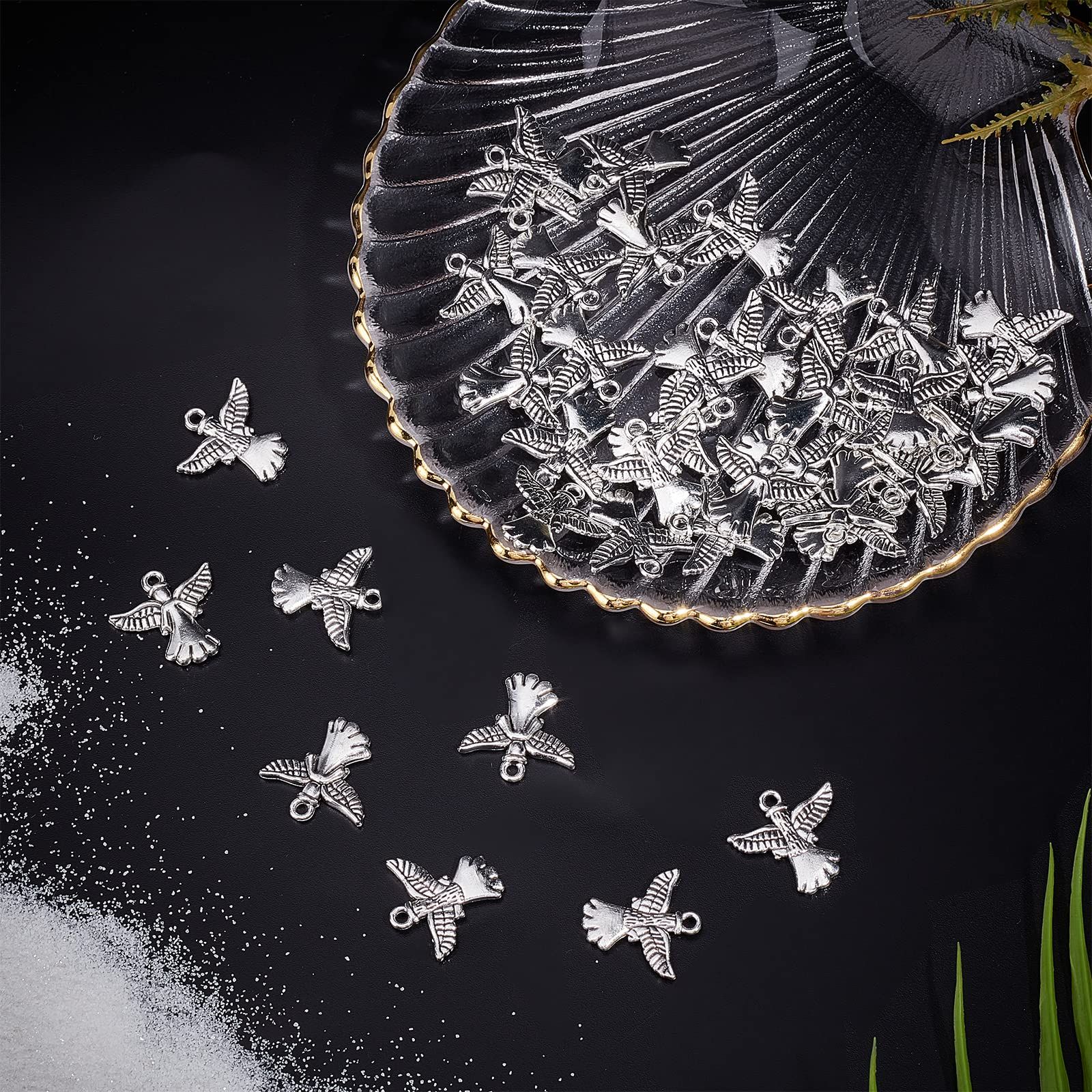 40Pcs Angel Charms Guardian Angel Charm Bulk Tibetan Style Alloy Wings Double Sided Charms for Making Charms Christmas — image 4