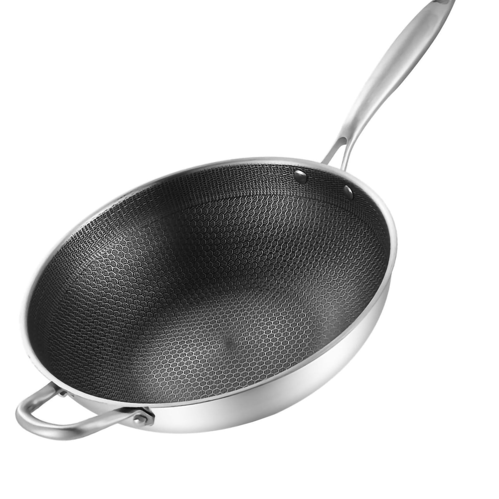 Stainless Steel Wok Pan Double Sided Honeycomb 3 Layer Prevent Sticking Easy Cleaning Wok for Kitchen 34cm/13.4in (No Lid and with Ears) — image 3