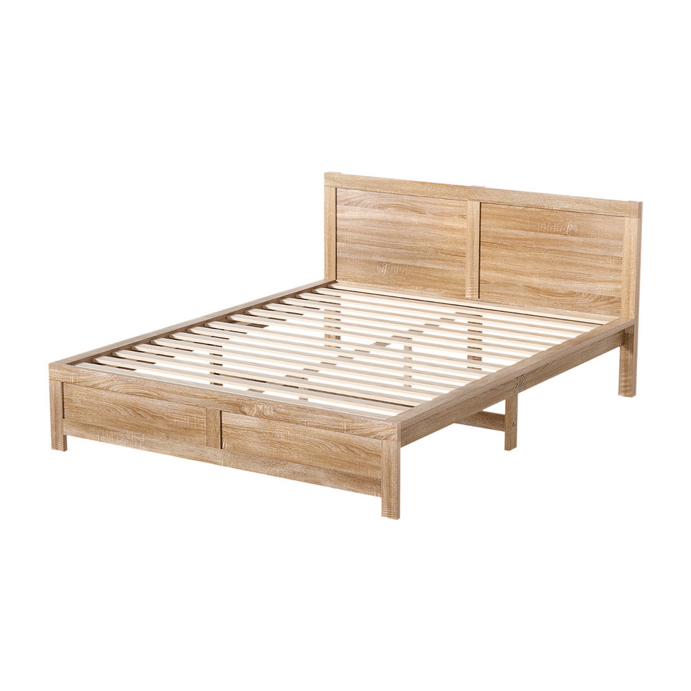 Artiss Bed Frame Queen Size Wooden Acacia Wood OATMEAL — image 2