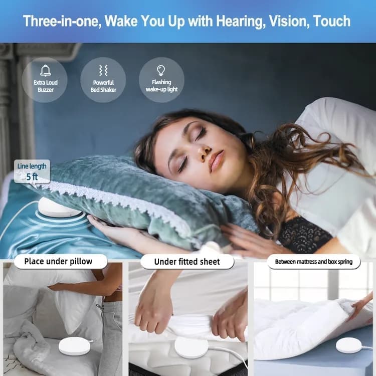 LED Alarm Clock with Bed Shaker for Heavy Sleepers, Digital Mirror Display, Compatible with Philips, Black — image 4