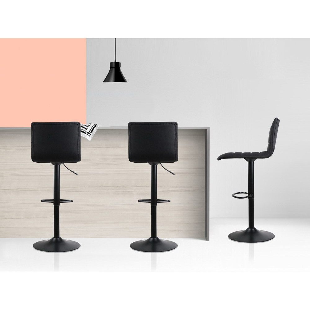 Artiss 4x Bar Stools Gas Lift Linen Fabric Black — image 5